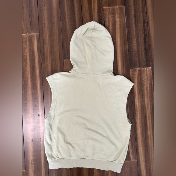 Sz S Sleeveless Light Green Sage Hoodie Pocket Drawstring Elastic Waistband Y2K - Picture 7 of 9